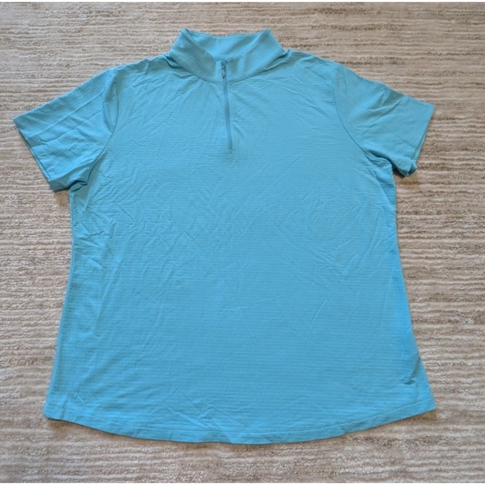 IBKUL Shirt Womens 2XL Aqua Mock Neck 1/4 Zip UPF 50 Golf Cooling Top Pickleball